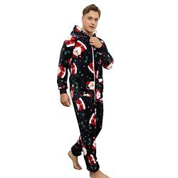 Kdtoll Jumpsuit Herren Winter Weihnachten Warm Einteiler Schlafanzug Erwachsene Cosplay Fleece-Onesie Overall Pyjama Kuschelig Kuscheliger Hausanzug mit Kapuze und Reißverschluss von Kdtoll