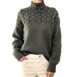 KeYIlowys Damenmode Zopfstrick Detail High Neck Langarm Pullover Damen High Neck Strickpullover von KeYIlowys