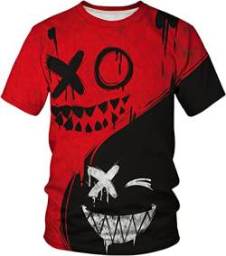 Keasmto Coole T-Shirts mit 3D-Druck, Grafik-Design, lässig, Sommer, kurzärmelig, modisches T-Shirt für Männer und Frauen, Schwarz Rot, Klein von Keasmto