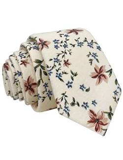 Kebocis Dünne Herren-Krawatte aus Baumwolle mit Blumenmuster, Blumenmuster/Cremefarben von Kebocis