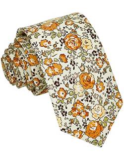 Kebocis Herren-Krawatte, schmal, Baumwolle, Blumenmuster, dünne Krawatte für Herren, Blüten/Orange von Kebocis
