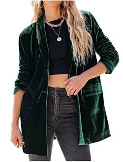 Kedera Damen Samt Cardigan Jacke Schalkragen Offene Vorderseite Vintage Büro Blazer Jacke Anzug mit Tasche, Grün , XL von Kedera