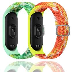 Keecuty 2 Stück Nylon Armband für Mi Band 6/5 / 4/3 Armband Elastisches Stoff Geflochten Weichem Nylon Sport Armbänder Elastizität Atmungsaktive Erweiterbar Uhrenarmband für Mi Band 6/5/4/3-2C von Keecuty