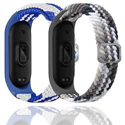 Keecuty 2 Stück Nylon Armband für Mi Band 6/5 / 4/3 Armband Elastisches Stoff Geflochten Weichem Nylon Sport Armbänder Elastizität Atmungsaktive Erweiterbar Uhrenarmband für Mi Band 6/5/4/3-2E von Keecuty