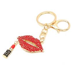 Kusslippe mit Lippenstift Schlüsselanhänger, schöne Legierung funkelnde Lippen Schlüsselanhänger rote Lippen Schlüsselanhänger für für Auto von Keenso