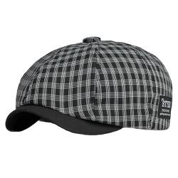 KeepSa Baumwolle Kariertes Schiebermütze Flatcap Herren & Damen - Schirmmützen Gatsby Ivy Newsboy Cap - Unisex Atmungsaktiv Vintage Verstellbare Cabbie Cap von KeepSa