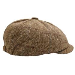 KeepSa Herren Schirmmütze,8 Panel Newsboy Stil,Peaky Fischgräten Tweed Schiebermütze, Retro Flat Cap Gatsby Mütze Golf Cap von KeepSa