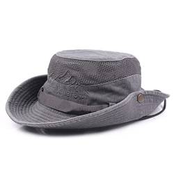 KeepSa Herren Sonnenhut, Baumwolle Stickerei Sommer Outdoor-Sonnenschutz Wide Brim Bucket Hat Faltbare Safari Boonie Hat EinheitsgröÃŸe Grau von KeepSa