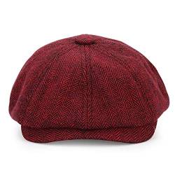 KeepSa Newsboy Stil Tellermütze Schirmmütze Herren Damen - 8 Panel Peaky Fischgräten Tweed Retro Schiebermütze Schlägermütze Gatsby Cap - 57cm, Weinrot von KeepSa