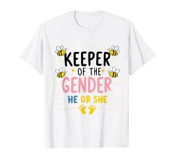 Keeper of The Gender Reveal, He or She? Baby Ankündigung T-Shirt von Keeper of The Gender He or She What Will It Bee ?