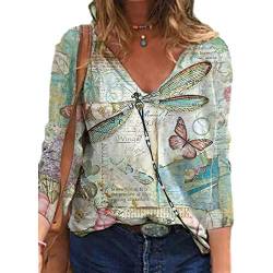 Frauen niedlichen Libellen-Druck Sweatshirt Grafik T-Shirt Langarm inspirierende Tops Bluse Pullover von Keephen