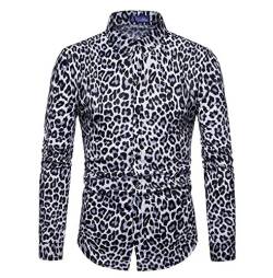 Keephen Herren Stilvolle Casual Leopard Print Slim Fit Hemd Retro Langarm-Hemd von Keephen