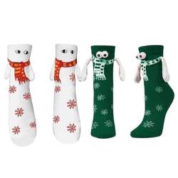 2 Paar Magnetsocken Winteredition, Christmas Hand in Hand Christmas Socks, Unisex Weihnachtssocken Christmas Socks, Lustige Magnetische Socken, Weihnachtssocken Crew Socken, Lustige Socken (Cotton, B) von Keeplus