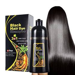 500 ML Black Hair dye Shampoo 3 in 1, Haarfärbeshampoo für graues Haar, Natürliches Haarfärbeshampoo, 3-in-1 Haarfarbe, Farb Shampooo Schwarz, Koloriert das Haar innerhalb von Minuten - Langanhaltend von Keeplus