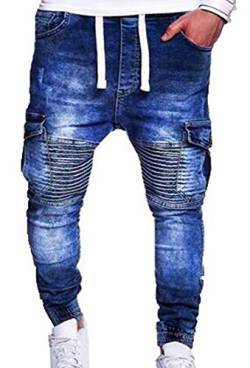 Keepmore Herren Jeans Denim Hosen Slim Fit Hosen Kordelzug Coole Jungs Kausal Hosen von Keepmore