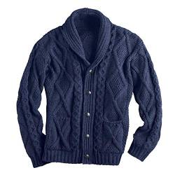 Strickjacke für Herren mit Knöpfen, Twist Knit Winter Warm Sweatshirt Sweater mit Schalkragen von Keepmore