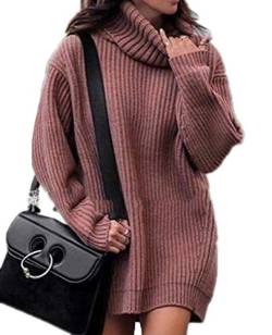 Womens Ladies Baggy Jumper Chunky Strickkleid Langarm Cowl Neck Top Jumper Kleider Long Sweater Strickwaren Tops von Keepmore