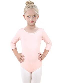 Kefiyis Ballettanzug Mädchen 3/4 Langarm Turn-Leotards Ballett Gymnastik Turnanzug Trikot aus Baumwolle für Kinder (120, Rosa) von Kefiyis