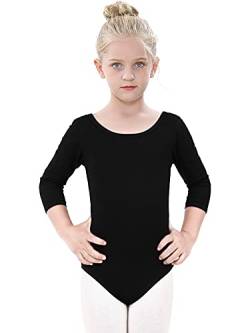 Kefiyis Ballettanzug Mädchen 3/4 Langarm Turn-Leotards Ballett Gymnastik Turnanzug Trikot aus Baumwolle für Kinder (120, Schwarz) von Kefiyis