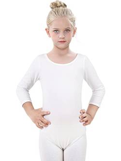 Kefiyis Ballettanzug Mädchen 3/4 Langarm Turn-Leotards Ballett Gymnastik Turnanzug Trikot aus Baumwolle für Kinder (120, Weiß) von Kefiyis