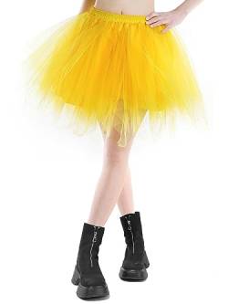 Kefiyis Tüllrock Damen Tütü Karneval Party Tutu Kurz 50er Rockabilly Petticoat Ballet Halloween Fasching Cosplay Tanzkleid Kostüm Gelb von Kefiyis