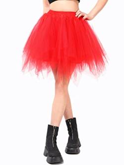 Kefiyis Tüllrock Damen Tütü Karneval Party Tutu Kurz 50er Rockabilly Petticoat Ballet Halloween Fasching Cosplay Tanzkleid Kostüm Rot von Kefiyis