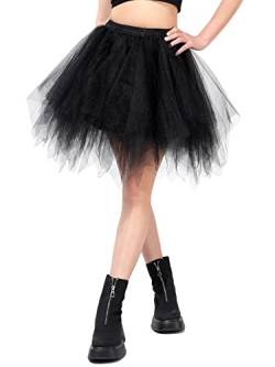 Kefiyis Tüllrock Damen Tütü Karneval Party Tutu Kurz 50er Rockabilly Petticoat Ballet Halloween Fasching Cosplay Tanzkleid Kostüm Schwarz von Kefiyis