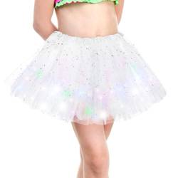 Kefiyis Tüllrock Kinder Mädchen Tütü LED Lichterkette Tutu für Ballett Halloween Karneval Party Tanzen Fancy Dress Weiß von Kefiyis