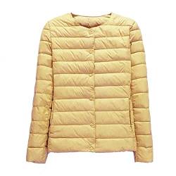 Kekh Leichte Daunenjacke für Damen, Herbst-Winter-warme Daunenjacke für Damen, Kurze, schmal geschnittene, kragenlose, langärmlige Jacke für Damen (Gelb,S) von Kekh