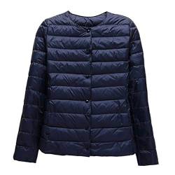 Kekh Leichte Daunenjacke für Damen, Herbst-Winter-warme Daunenjacke für Damen, Kurze, schmal geschnittene, kragenlose, langärmlige Jacke für Damen (Navy blau,M) von Kekh