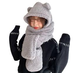 Wintermütze Schal Handschuh Set Für Damen | 3-in-1 Damen Kapuzenschal Mit Fäustlingen, Süße, Verdickte, Warme Ohrenschutz-Baumwollmütze, Halswärmer-Hoodie-Taschenhut, Damen-Set Für Kaltes Wetter von Kelburn