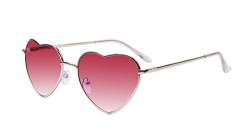 Kelens Herz Sonnenbrille Metallrahmen Vintage Herzförmige Sonnenbrille UV-Schutz für Hippie-Kleid-Zubehör (Gradient Red Lens) von Kelens