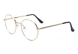 Kelens Retro Metall Frame Klare Linse Brille Runde Brille Ohne Sehstärke Clear Dekobrille Brille Nerdbrille Unisex von Kelens