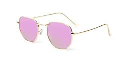 Kelens Vintage Sonnenbrille Polygon Polarisierte Sonnenbrille Damen Herren Metall UV400 Schutz (Lila verspiegelt) von Kelens