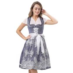 Kelliar Damen Dirndl Midi Mit Handgefertigter Tasche Schürze Exklusives Designer Dirndlkleid Trachtenkleid für Oktoberfest, Graublau, 60cm gr 40 von Kelliar