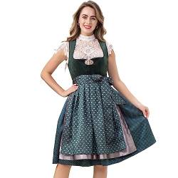 Kelliar Damen Dirndl Midi Mit Trachtenschließe Doppelschichtige Designer Dirndlkleid Wildleder Trachtenkleid für Oktoberfest Karneval, Grün, 60cm Größe 44 von Kelliar