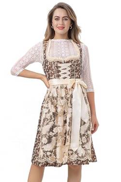 Kelliar Damen Dirndl Midi Trachtenkleid 100% Polyester, Mit Simulationsperle Spitzen schürze Schnürung Dirndlkleid für Oktoberfest Goldbraun 60cm, Größen 40 von Kelliar