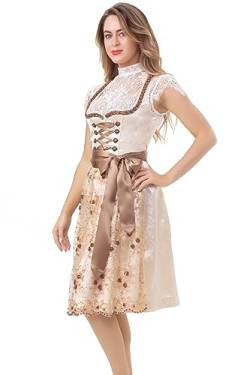 Kelliar Damen Dirndl Midi Trachtenkleid 100% Polyester, Mit Simulationsperle Spitzen schürze Schnürung Dirndlkleid für Oktoberfest Hellbraun 60cm, Größen 40 von Kelliar