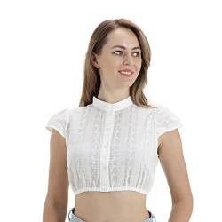 Kelliar Damen Dirndl blusen Hochgeschlossen 100% Baumwolle Kurzarm Oktoberfest Trachten Blusen Weiß, gr 34 von Kelliar