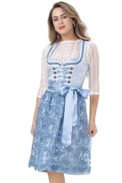 Kelliar Dirndl Damen, Trachtenkleid Damen Midi mit Schürze 60CM Trachtenrock Dirndlkleid für Oktoberfest Trachten Kleid (Bluse Nicht enthalten) Hellblau, Größen 38 von Kelliar