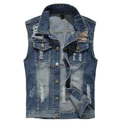 Herren Denim Westen Zerrissen Casual Ärmellos Biker Fashion Jeansweste von Kelmon