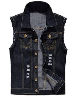 Herren Denim Westen Zerrissen Casual Ärmellos Biker Fashion Jeansweste von Kelmon