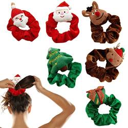Keloc Weihnachtsgummis, Weiche Weihnachts-Haargummis aus Polyester für Mädchen, Weihnachtskopf Seil Haarschmuck Weihnachtsmann Elch Weihnachtskopfbänder für Frauen Mädchen von Keloc