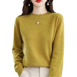 100% Wolle Kaschmir Pullover Damen O-Ausschnitt Pullover Casual Knit Top Herbst Winter Mantel, Herbstgelb, M von Kelsiop