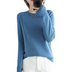 100% Wolle Kaschmir Pullover Damen O-Ausschnitt Pullover Casual Knit Top Herbst Winter Mantel, blau, M von Kelsiop