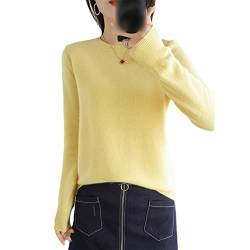 100% Wolle Kaschmir Pullover Damen O-Ausschnitt Pullover Casual Knit Top Herbst Winter Mantel, gelb, L von Kelsiop