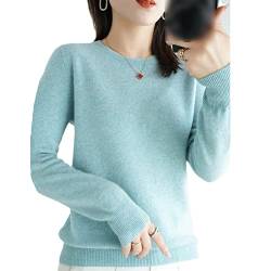 100% Wolle Kaschmir Pullover Damen O-Ausschnitt Pullover Casual Knit Top Herbst Winter Mantel, mint, L von Kelsiop