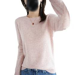 100% Wolle Kaschmir Pullover Damen O-Ausschnitt Pullover Casual Knit Top Herbst Winter Mantel, rose, XL von Kelsiop