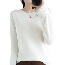 100% Wolle Kaschmir Pullover Damen O-Ausschnitt Pullover Casual Knit Top Herbst Winter Mantel, weiß, M von Kelsiop