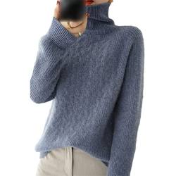 100 % Wolle Kaschmir Pullover Herbst Winter Damen Rollkragen Pullover Loose Casual Knit Top, Flower grau, S von Kelsiop